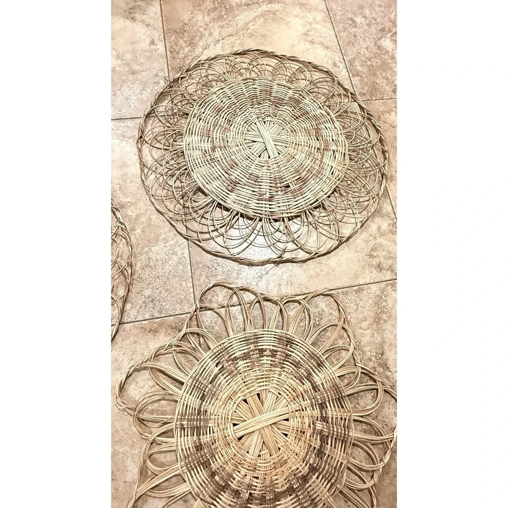 Vintage Woven Rattan Wall Art Set Boho Coastal Grandmillennial Decor 3 Pc Wicker
